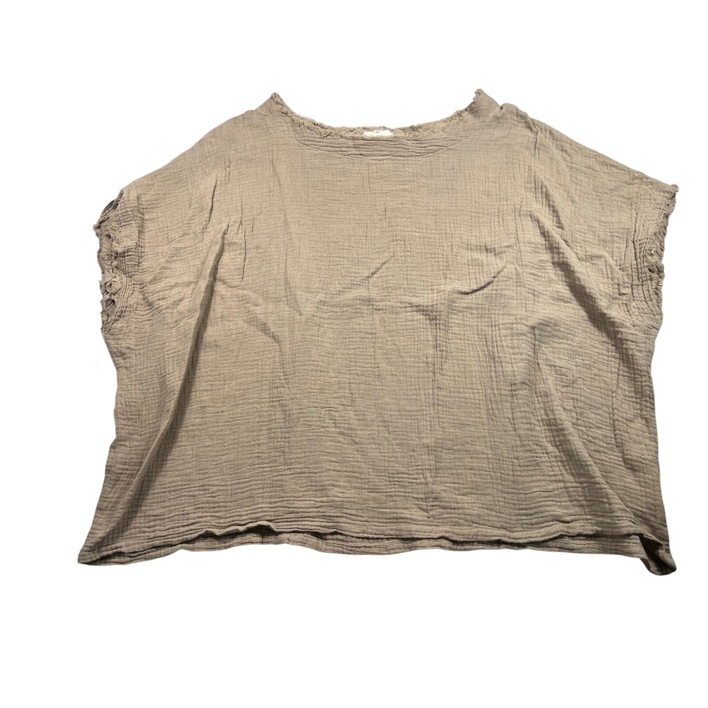 Before You Womens Small Taupe 100% Cotton Gauze Oversized Raw Edge Boho Top
